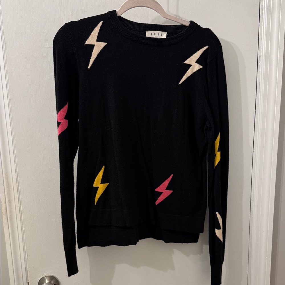 THML Black Sweater with Colorful Lightning Bolts